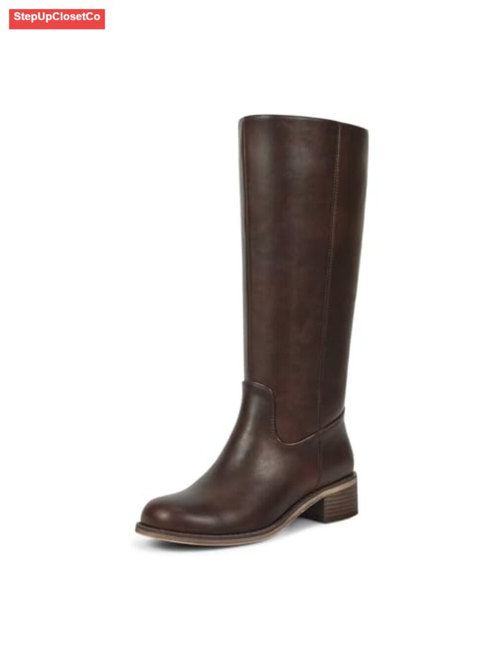 Women's Knee High Boots Round Toe Chunky Block Riding Boots Side Zipper Low Heel